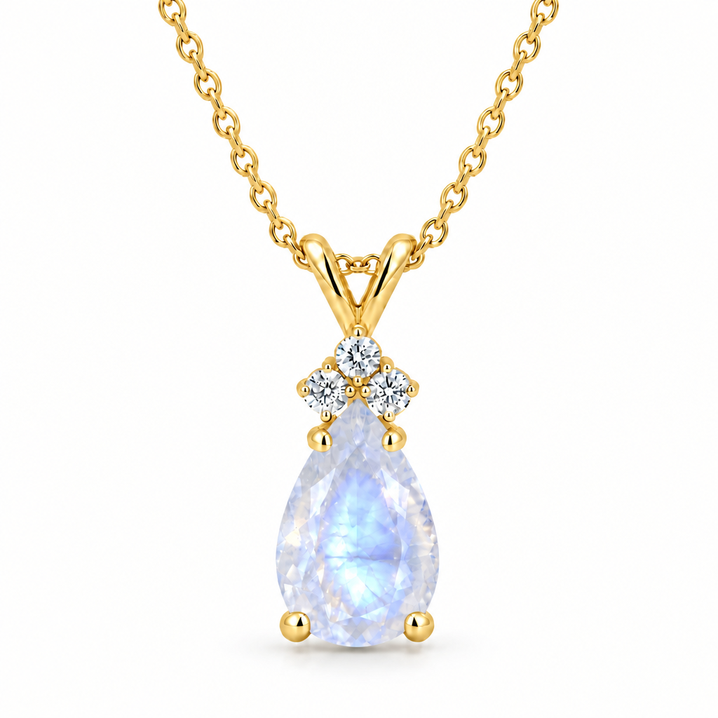 Pear Moonstone & Diamond Solitaire Pendant 14k Yellow Gold (2.05ct)