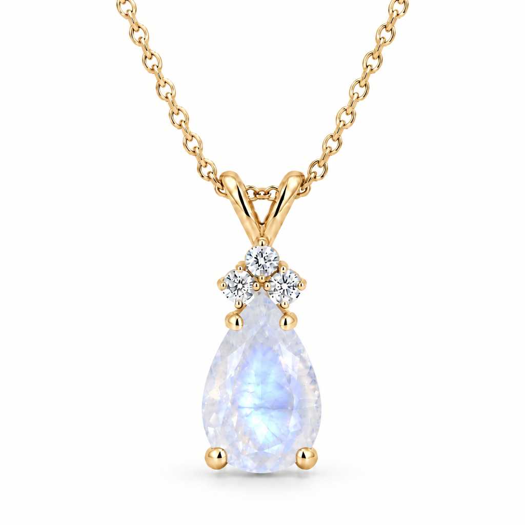 Pear Lab Moonstone & Lab Diamond Solitaire Pendant 14k Yellow Gold (2.05ct)