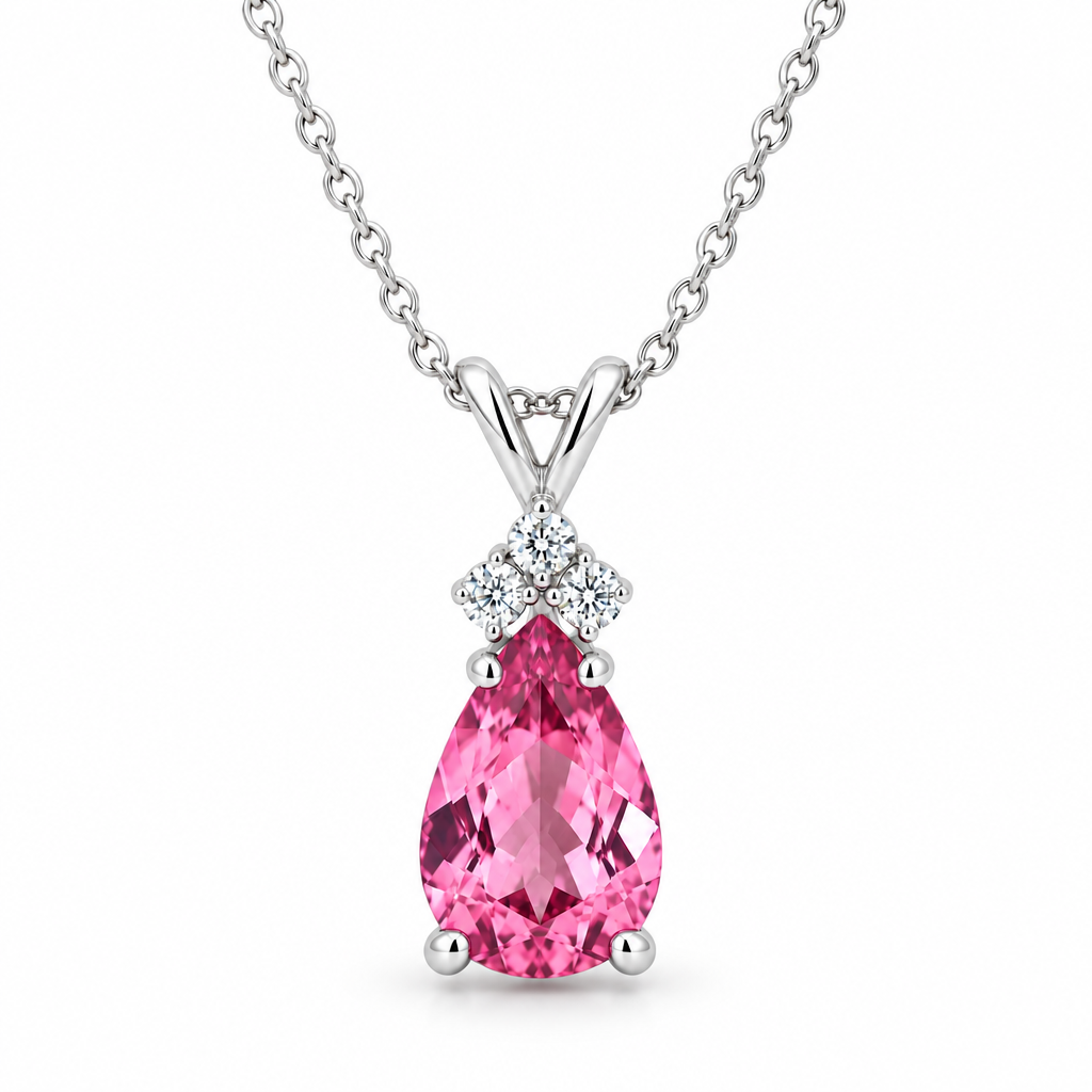 Pear Pink Sapphire & Diamond Solitaire Pendant 14k White Gold (2.05ct)