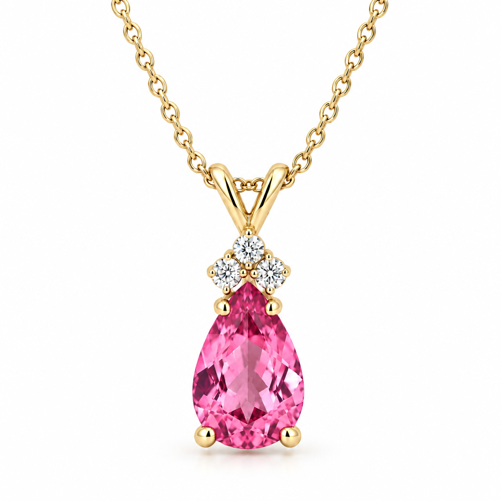 Pear Pink Sapphire & Diamond Solitaire Pendant 14k Yellow Gold (2.05ct)
