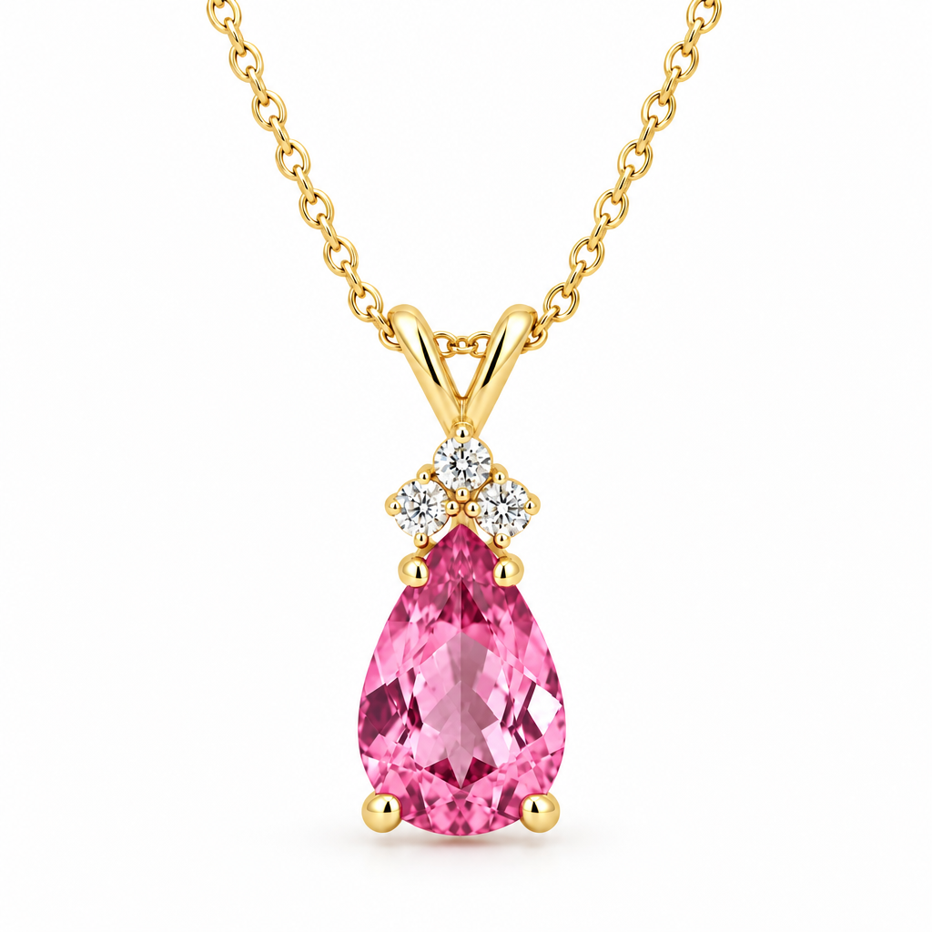 Pear Lab Pink Sapphire & Lab Diamond Solitaire Pendant 14k Yellow Gold (2.05ct)