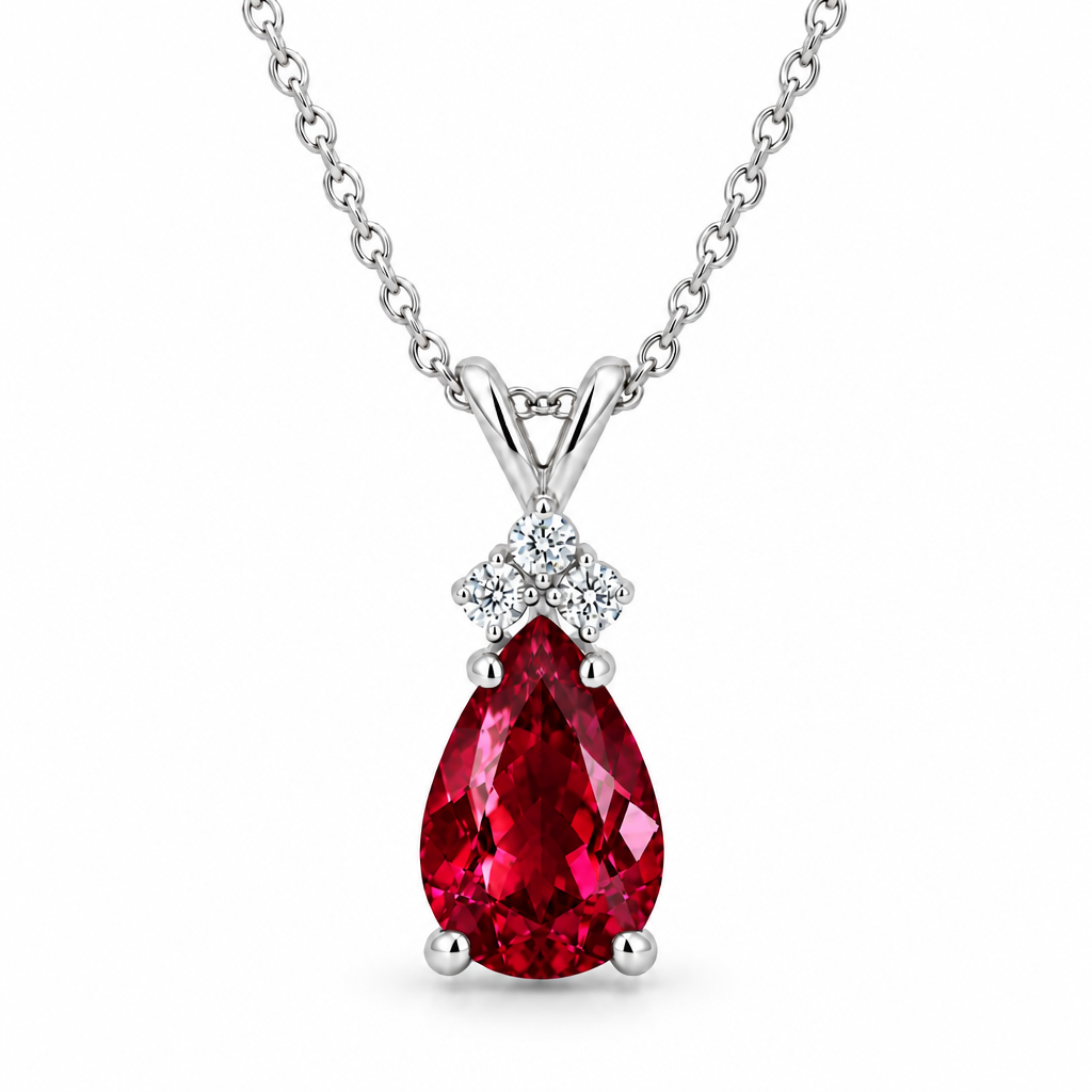 Pear Ruby and Diamond Solitaire Pendant Necklace 14k White Gold (2.05ct)