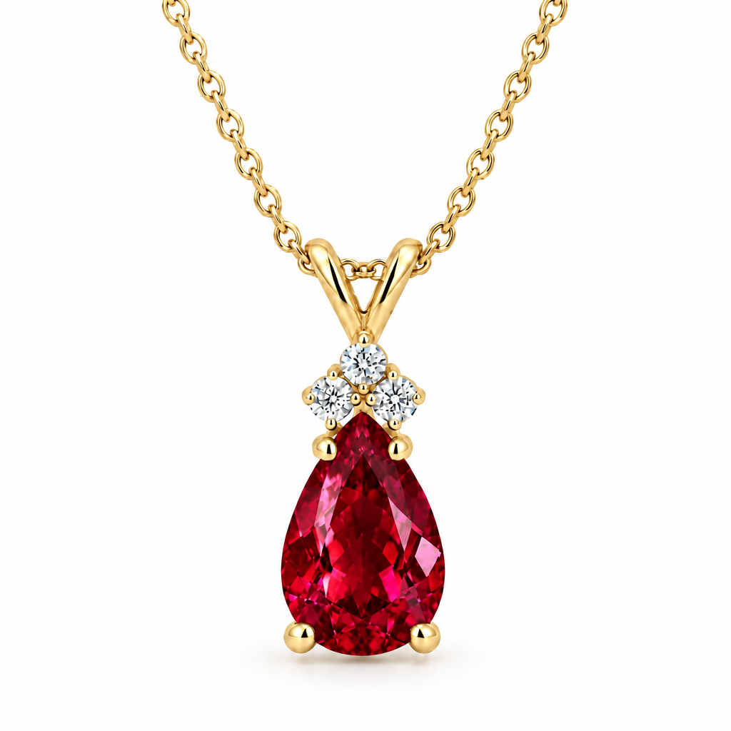 Pear Ruby and Diamond Solitaire Pendant Necklace 14k Yellow Gold (2.05ct)