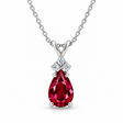 Pear Lab Ruby & Lab Diamond Solitaire Pendant Necklace 14k White Gold (1.05ct)