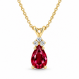 Pear Lab Ruby & Lab Diamond Solitaire Pendant Necklace 14k Yellow Gold (1.05ct)