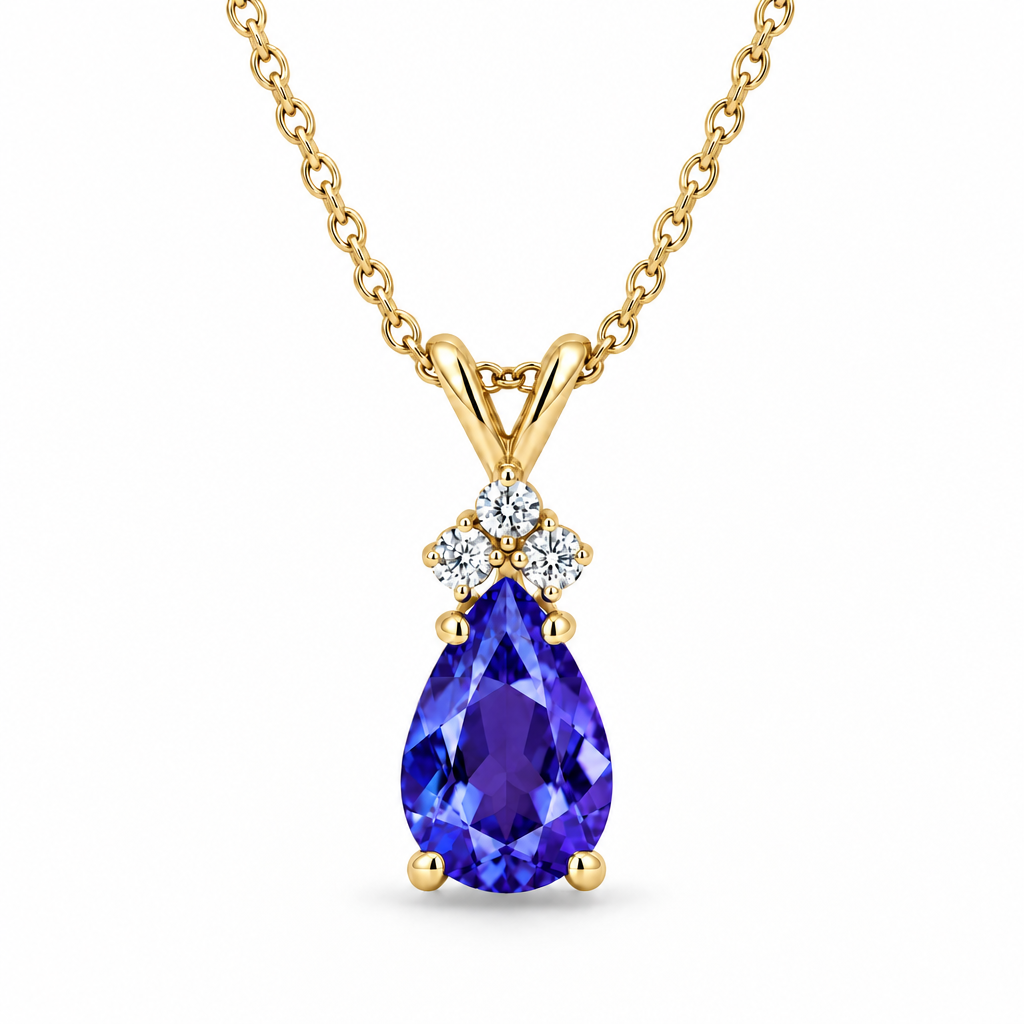 Pear Tanzanite & Diamond Solitaire Pendant 14k Yellow Gold (1.05ct)
