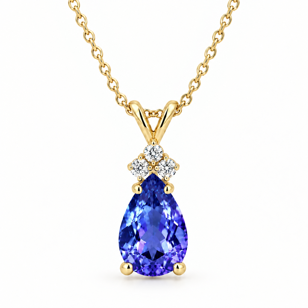 Pear Tanzanite & Diamond Solitaire Pendant 14k Yellow Gold (2.05ct)