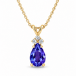 Pear Lab Tanzanite & Lab Diamond Solitaire Pendant 14k Yellow Gold (1.05ct)