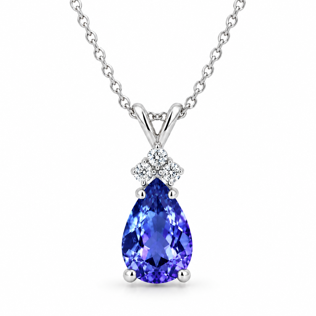 Pear Lab Tanzanite & Lab Diamond Solitaire Pendant 14k White Gold (2.05ct)
