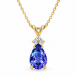 Pear Lab Tanzanite & Lab Diamond Solitaire Pendant 14k Yellow Gold (2.05ct)