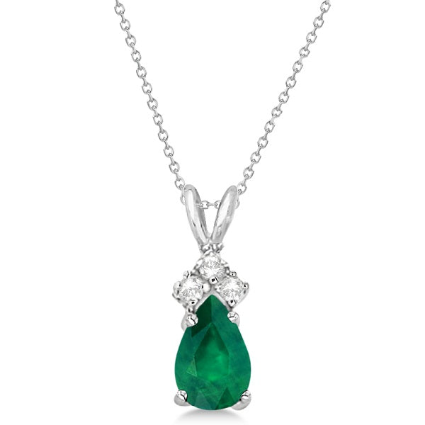 Pear Emerald & Diamond Solitaire Pendant 14k White Gold (0.75ct)