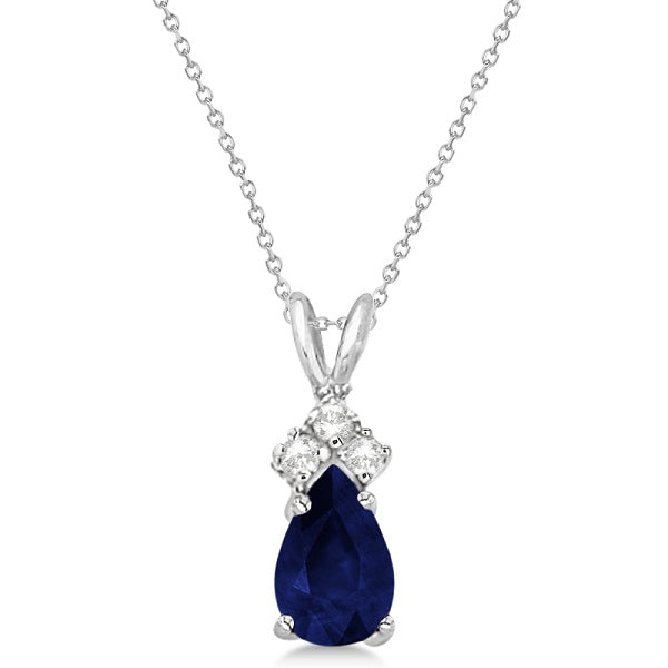 Pear Sapphire & Diamond Solitaire Pendant 14k White Gold (0.75ct)