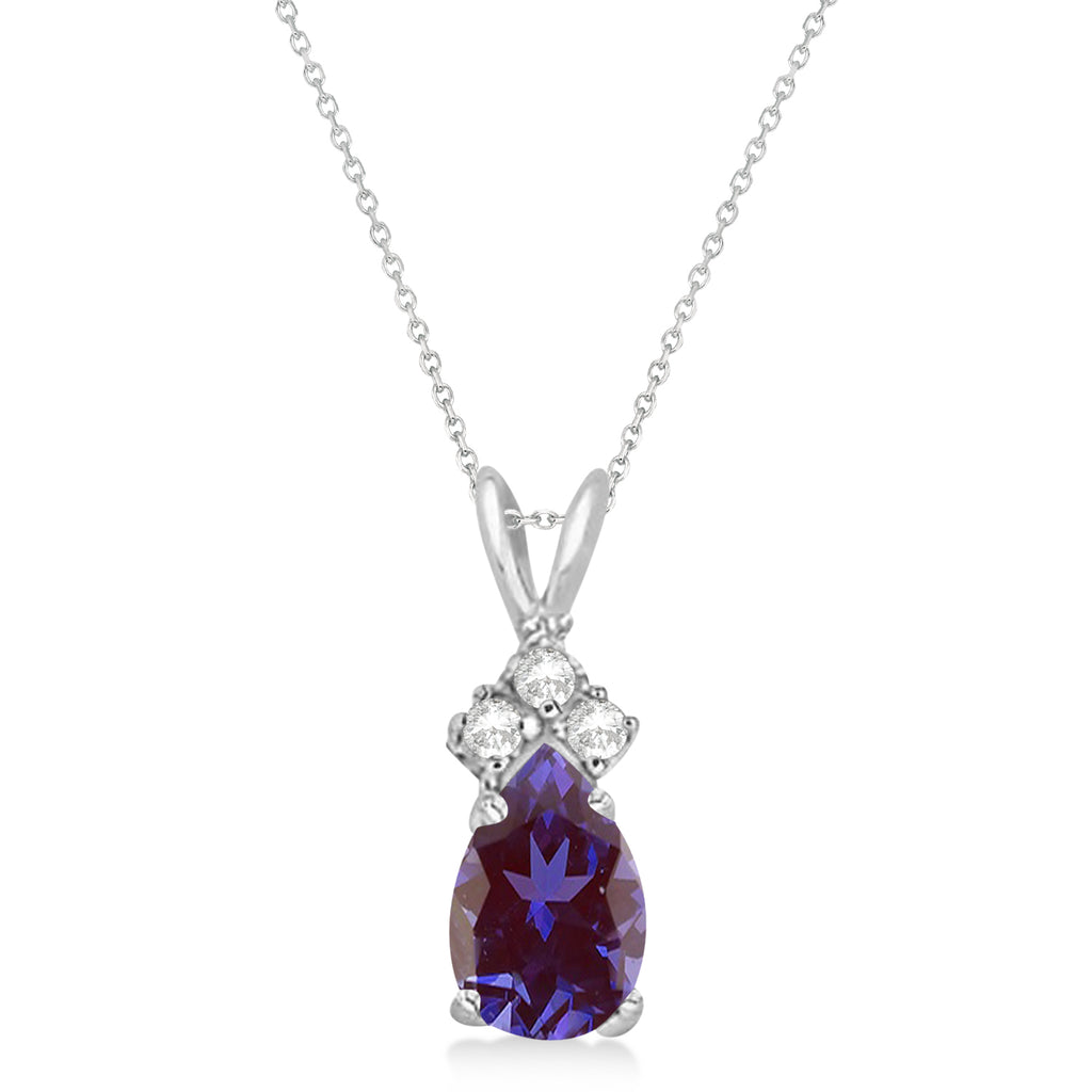 Pear Lab Alexandrite & Diamond Solitaire Pendant 14k White Gold (0.75ct)