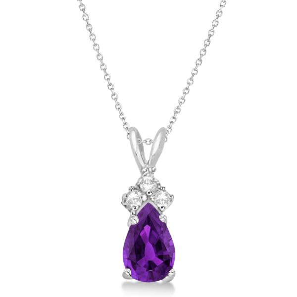 Pear Lab Amethyst & Lab Grown Diamond Solitaire Pendant 14k White Gold (0.75ct)