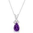 Pear Lab Amethyst & Lab Diamond Solitaire Pendant 14k White Gold (0.75ct)