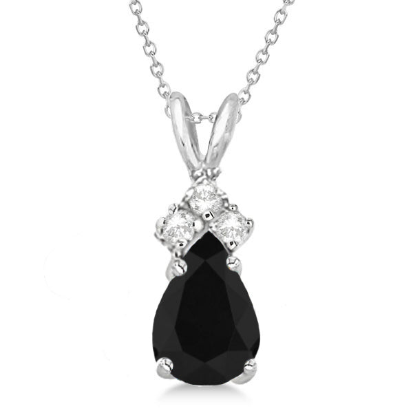 Pear Black Lab Grown Diamond & Lab Grown Diamond Solitaire Pendant 14k White Gold (0.75ct)