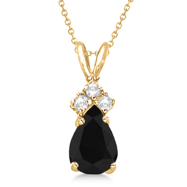 Pear Black Lab Diamond & Lab Diamond Solitaire Pendant 14k Yellow Gold (0.75ct)