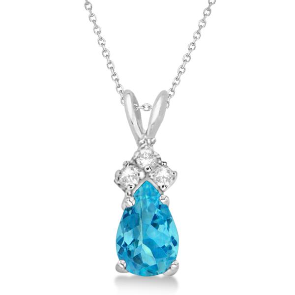 Pear Blue Topaz & Diamond Solitaire Pendant 14k White Gold (0.75ct)