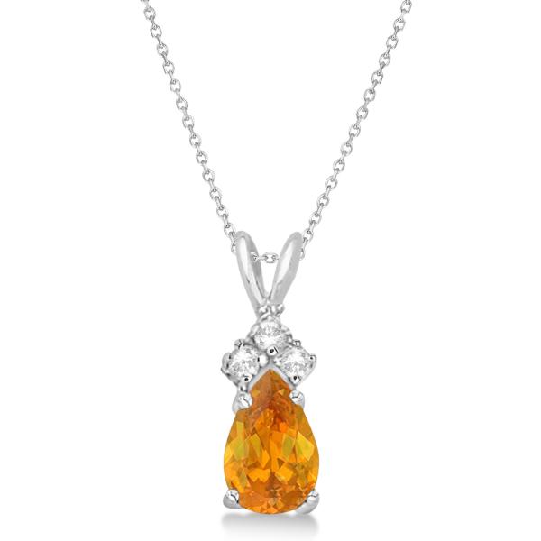 Pear Lab Citrine & Lab Diamond Solitaire Pendant 14k White Gold (0.75ct)