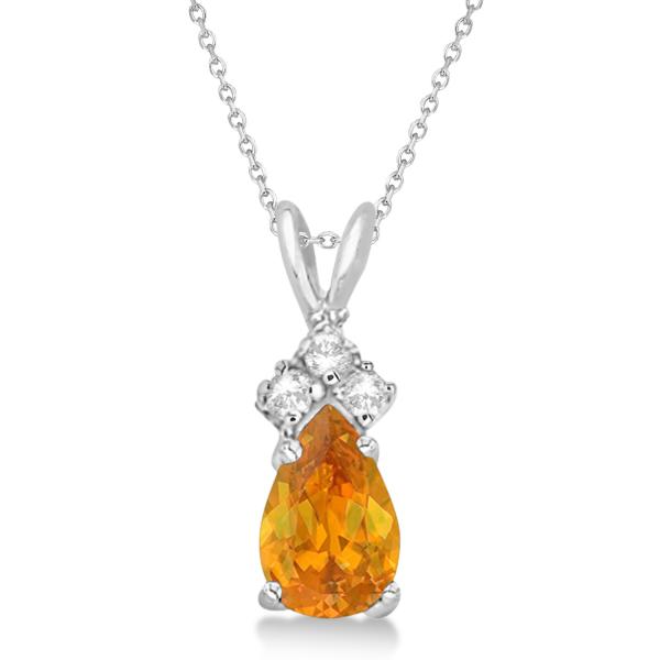Pear Lab Citrine & Lab Diamond Solitaire Pendant 14k White Gold (0.75ct)
