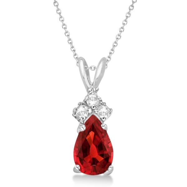 Pear Lab Garnet & Lab Grown Diamond Solitaire Pendant 14k White Gold (0.75ct)