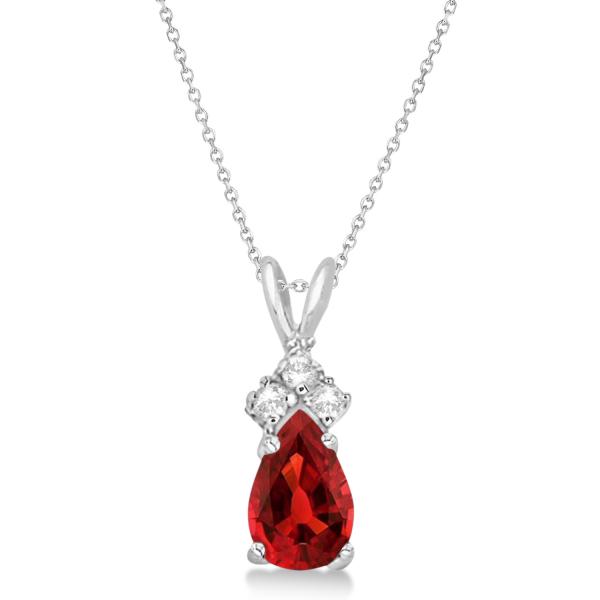 Pear Garnet & Diamond Solitaire Pendant 14k White Gold (0.75ct)