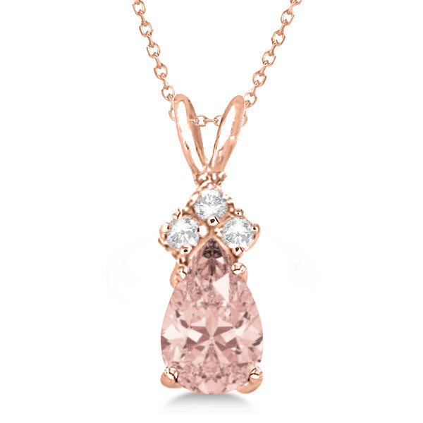 Pear Lab Morganite & Lab Diamond Solitaire Pendant 14k Rose Gold (0.75ct)
