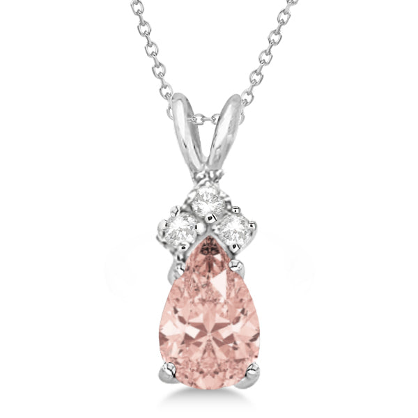 Pear Morganite & Diamond Solitaire Pendant 14k White Gold (0.75ct)