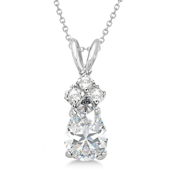 Pear Lab Moissanite & Lab Diamond Solitaire Pendant 14k White Gold (0.75ct)