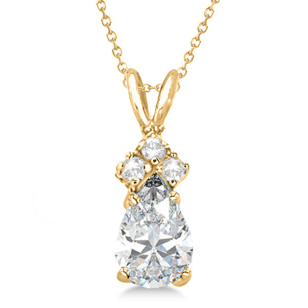 Pear Lab Moissanite & Lab Diamond Solitaire Pendant 14k Yellow Gold (0.75ct)