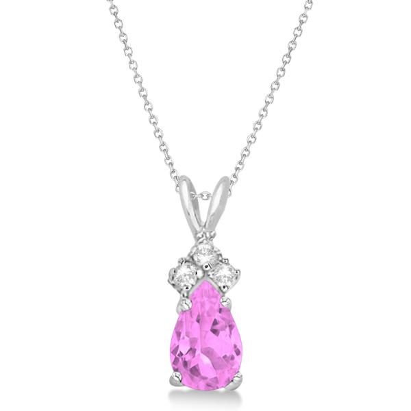 Pear Lab Pink Sapphire & Lab Grown Diamond Solitaire Pendant 14k White Gold (0.75ct)