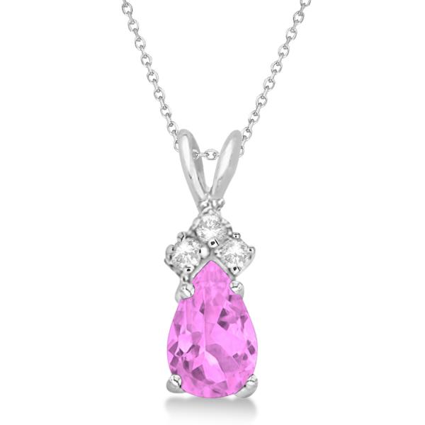 Pear Pink Sapphire & Diamond Solitaire Pendant 14k White Gold (0.75ct)