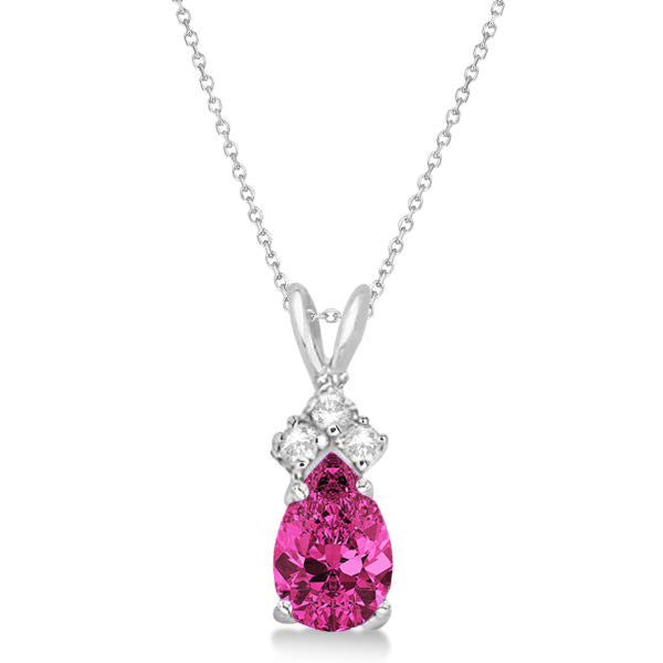 Pear Lab Pink Tourmaline & Lab Grown Diamond Solitaire Pendant 14k White Gold (0.75ct)