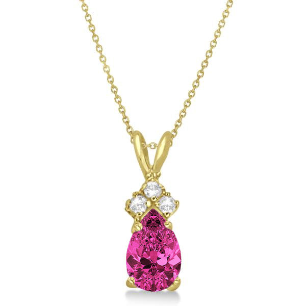 Pear Lab Pink Tourmaline & Lab Diamond Solitaire Pendant 14k Yellow Gold (0.75ct)