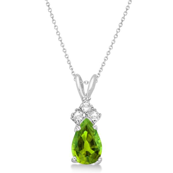 Pear Lab Peridot & Lab Grown Diamond Solitaire Pendant 14k White Gold (0.75ct)