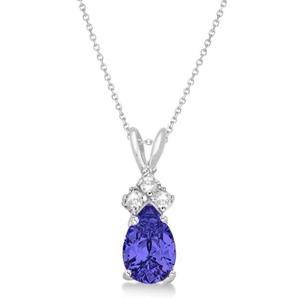 Pear Lab Tanzanite & Lab Grown Diamond Solitaire Pendant 14k White Gold (0.75ct)
