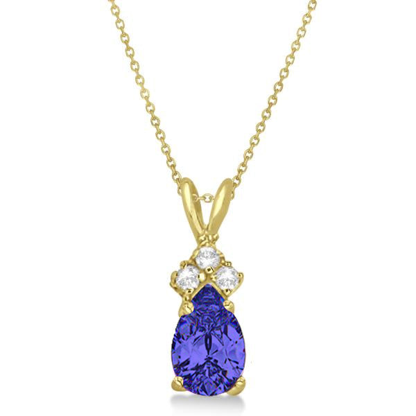 Pear Lab Tanzanite & Lab Diamond Solitaire Pendant 14k Yellow Gold (0.75ct)