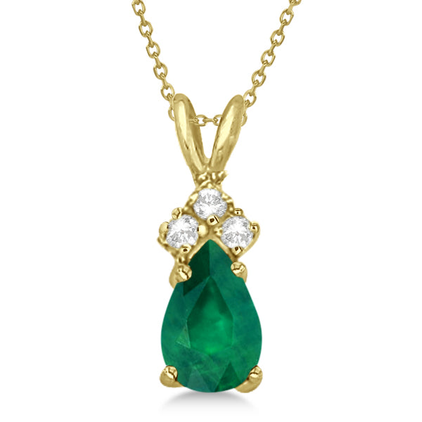Pear Lab Emerald & Lab Diamond Solitaire Pendant 14k Yellow Gold (0.75ct)