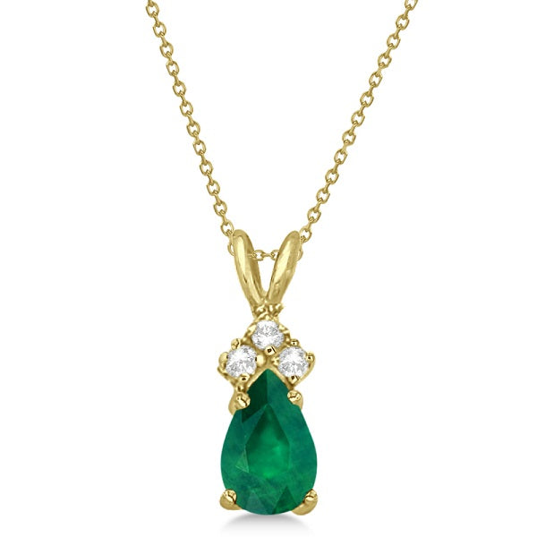 Pear Lab Emerald & Lab Diamond Solitaire Pendant 14k Yellow Gold (0.75ct)