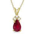 Pear Lab Ruby & Lab Diamond Solitaire Pendant Necklace 14k Yellow Gold (0.75ct)