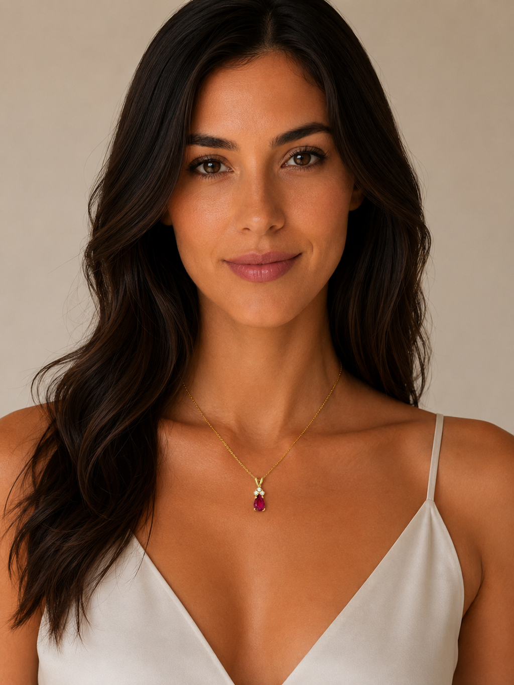 Pear Ruby & Diamond Solitaire Pendant Necklace 14k Yellow Gold (0.75ct)