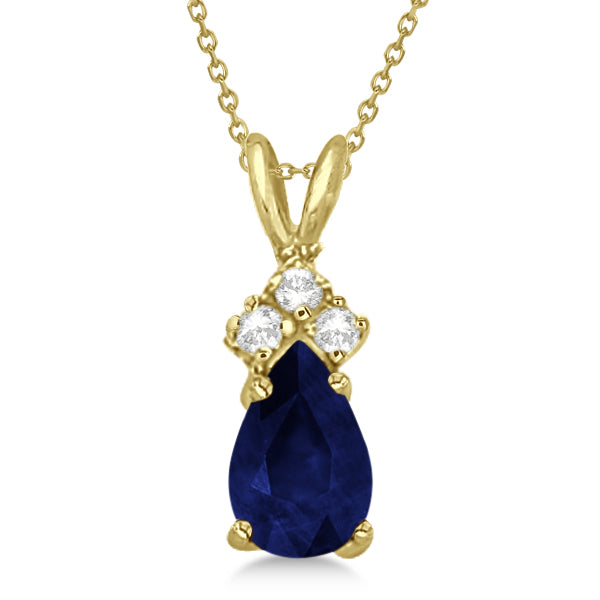 Pear Sapphire & Lab Diamond Solitaire Pendant 14k Yellow Gold (0.75ct)