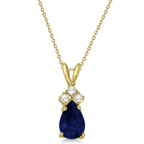 Pear Sapphire & Lab Diamond Solitaire Pendant 14k Yellow Gold (0.75ct)