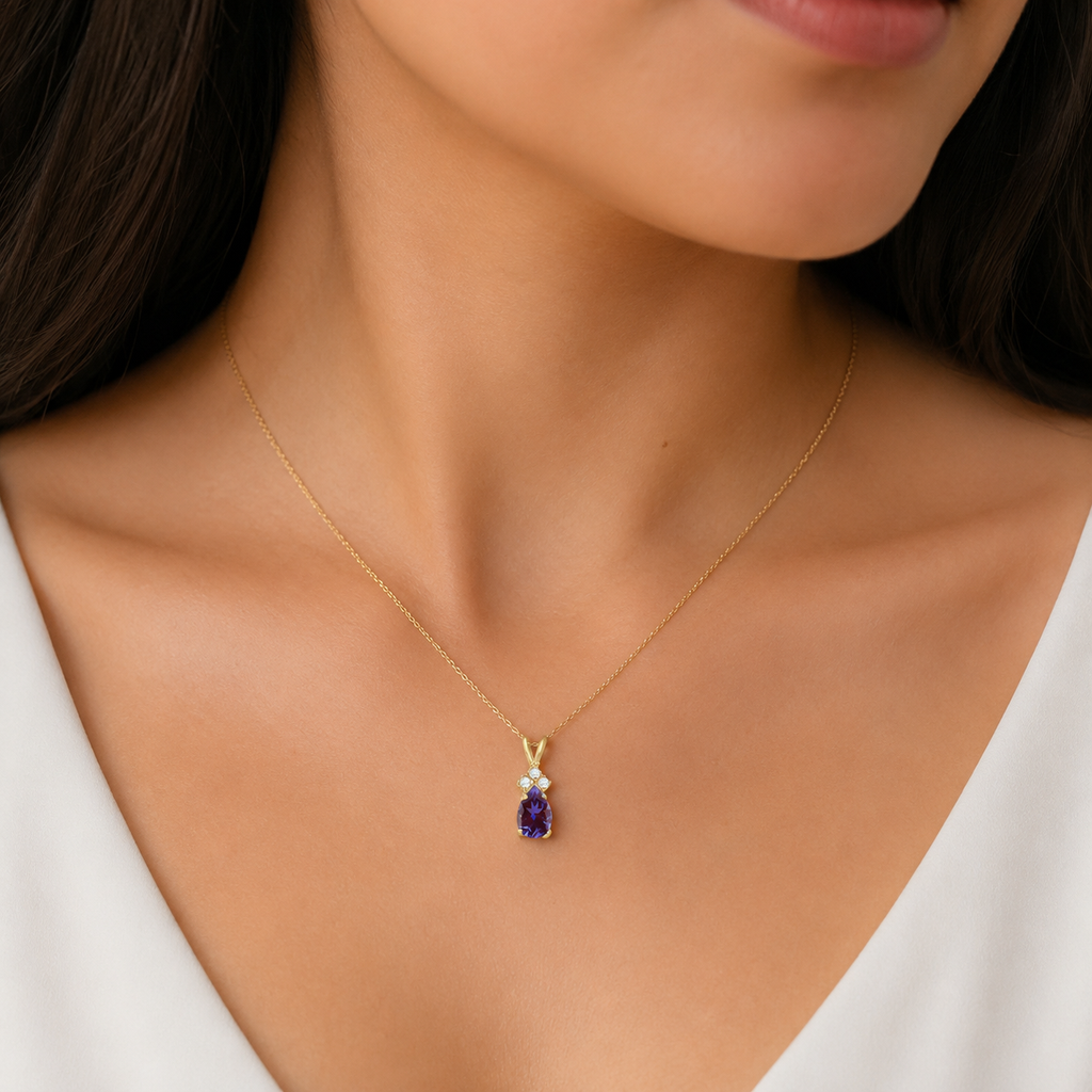 Pear Lab Alexandrite & Diamond Solitaire Pendant 14k Yellow Gold (0.75ct)