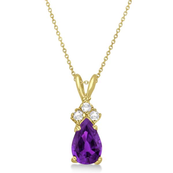 Pear Lab Amethyst & Lab Diamond Solitaire Pendant 14k Yellow Gold (0.75ct)