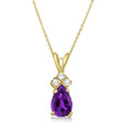 Pear Lab Amethyst & Lab Diamond Solitaire Pendant 14k Yellow Gold (0.75ct)