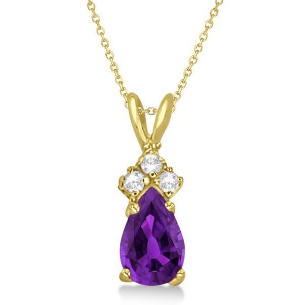 Pear Lab Amethyst & Lab Diamond Solitaire Pendant 14k Yellow Gold (0.75ct)