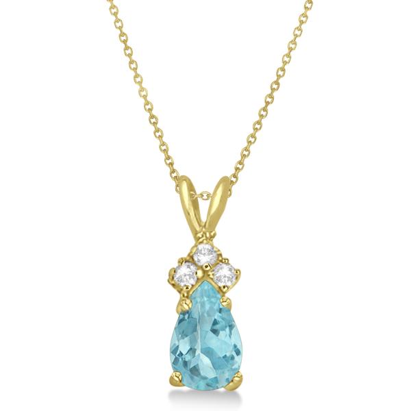 Pear Lab Aquamarine & Lab Diamond Solitaire Pendant 14k Yellow Gold (0.75ct)