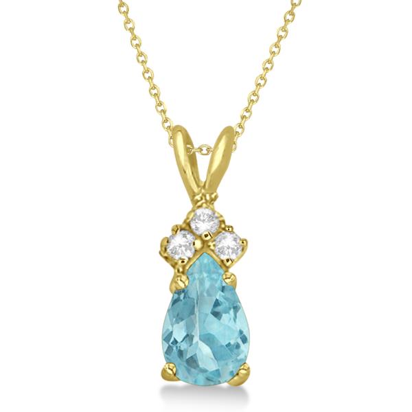 Pear Lab Aquamarine & Lab Diamond Solitaire Pendant 14k Yellow Gold (0.75ct)