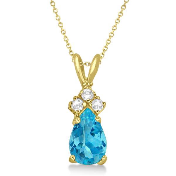 Pear Lab Blue Topaz & Lab Diamond Solitaire Pendant 14k Yellow Gold (0.75ct)